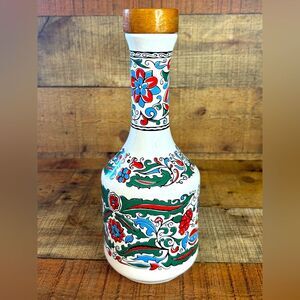 METAXA Liquor Empty Multicolor Floral Bottle Wooden Cork Stopper Made In Greece